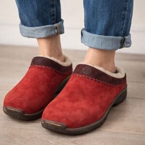 Merrell Encore Ice Red Suede Faux Fur Lined Clogs Mules Womens 9.5 Gorpcore
